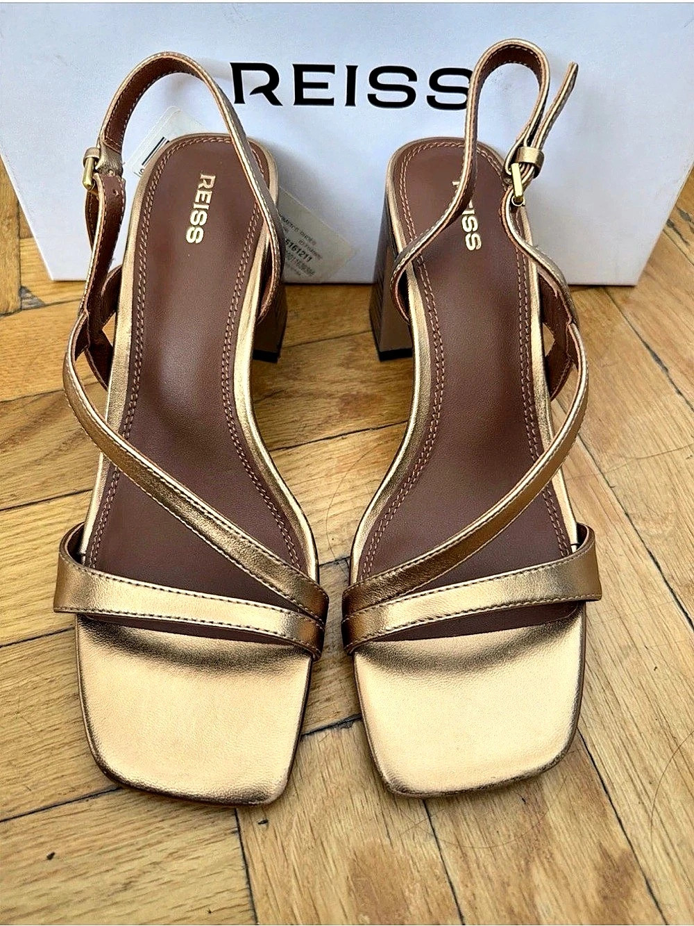 Reiss Alice Block Heel Sandal Gold EU 38